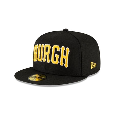 Black Pittsburgh Pirates Hat - New Era MLB Ligature 59FIFTY Fitted Caps USA5210364